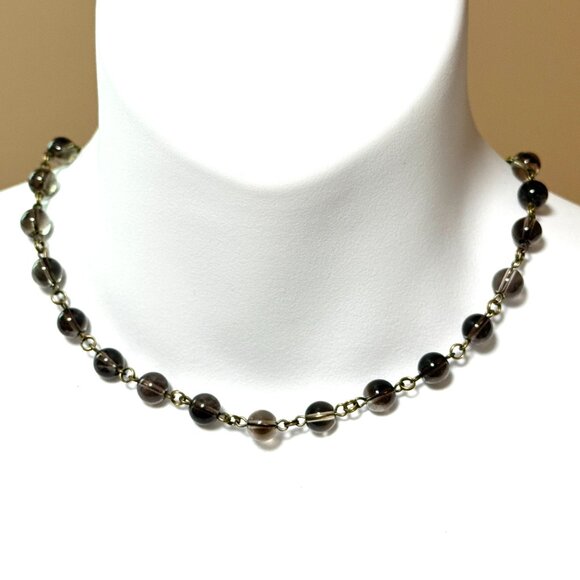 Genuine Smoky Quartz Short Adjustable Necklace, Natural Gemstone + Bronze Links - Picture 2 of 12
